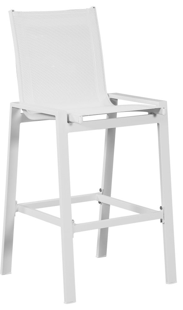 Nizuc Mesh Water Resistant Patio Aluminum Barstool, Set of 2, White, White Frame
