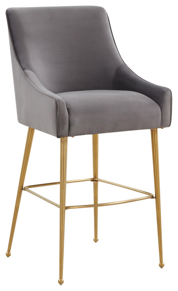 Beatrix Dark Grey Velvet Counter Stool - Gold Legs