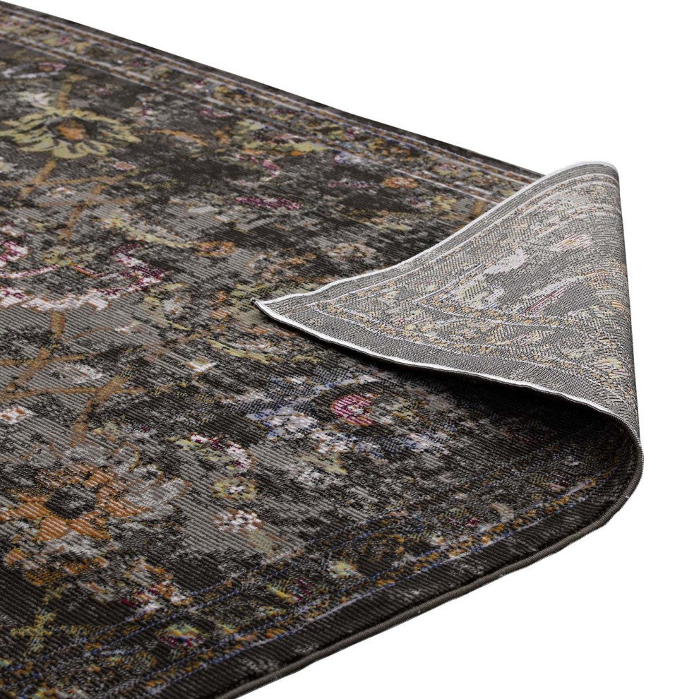 Black, Yellow and Orange Minu Distressed Floral Lattice 4x6 Area Rug