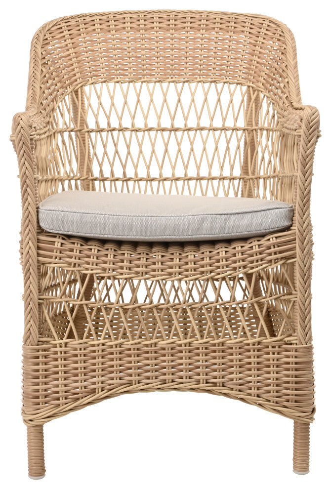 Charlot Chair With Cushion, Natural Finish, Sailcloth Seagull Upholstery