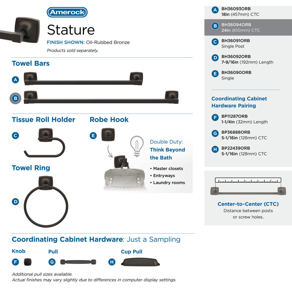 Amerock Stature Transitional Towel Bar, Oil Rubbed Bronze, 24" Center-to-Center