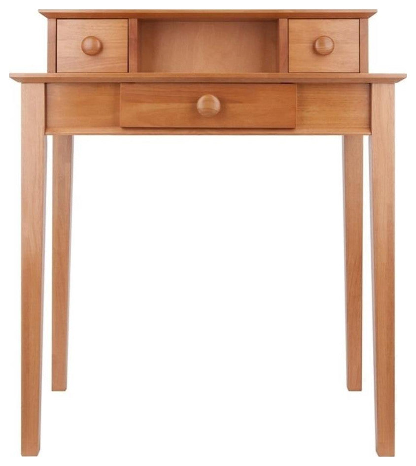 Pemberly Row Transitional Solid Wood Writing Desk with Hutch in Honey Brown