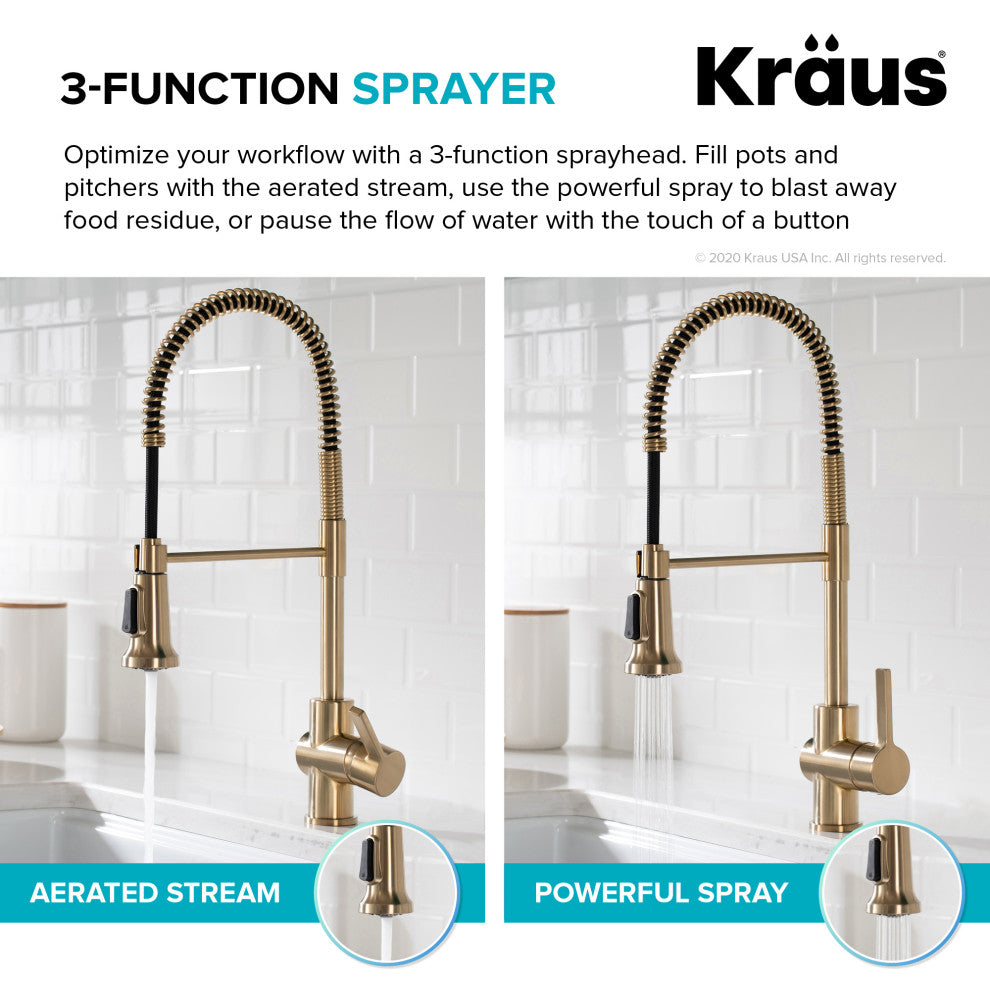 Britt Commercial Style 3-Function Pull-Down 1-Handle 1-Hole Kitchen Faucet, Spot Free Antique Champagne Bronze W/ Soap Dispenser