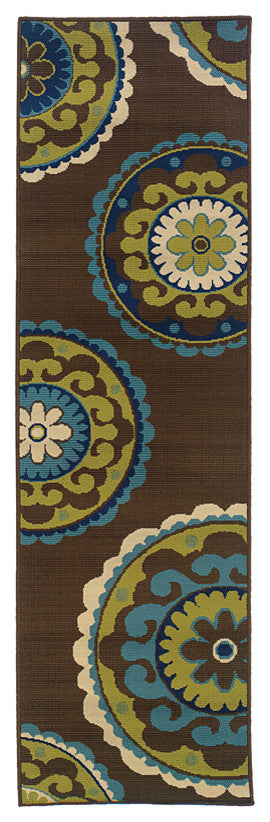Oriental Weavers Caspian Brown/Green Medallion Indoor/Outdoor Rug 6'7"X9'6"