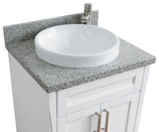 25" Single Sink Vanity, White Finish With Gray Granite And Round Sink