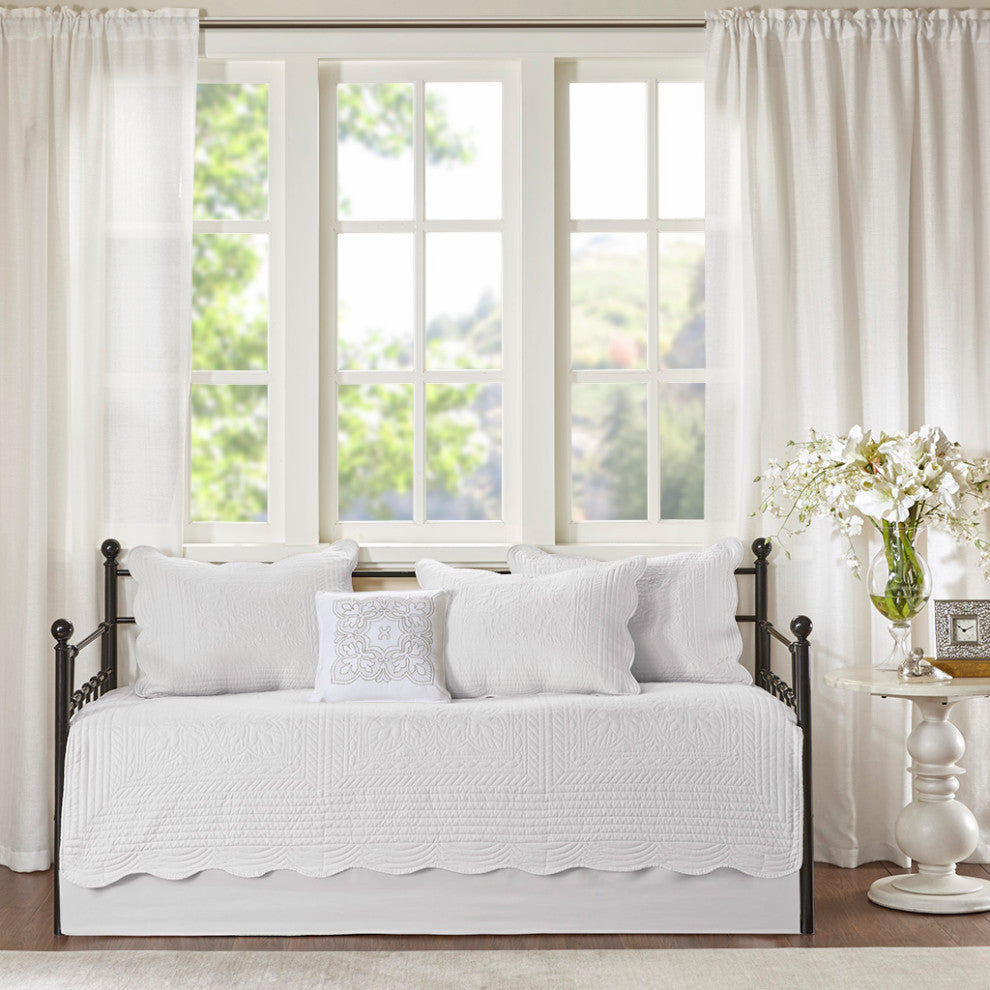 Madison Park Tuscany 6 Piece Reversible Scalloped Edge Daybed Cover Set, White