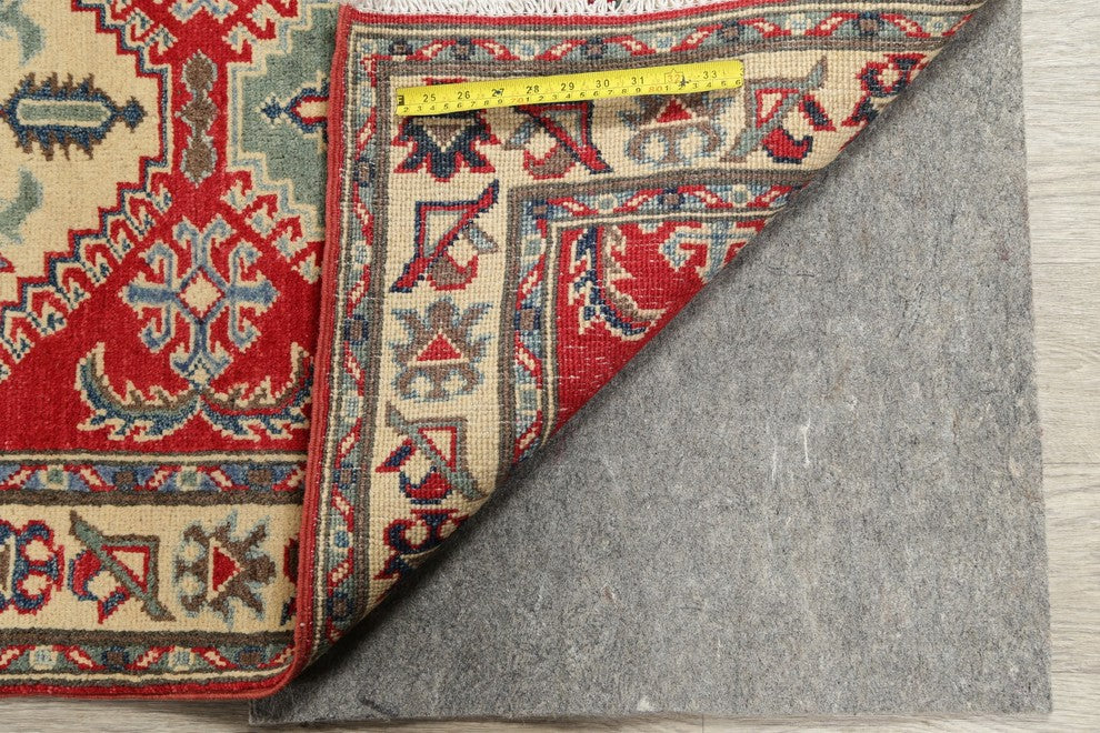 Pakistani Traditional Kazak Wool Hand Made Oriental Runner Rug, Red, 7'10"X2'8"