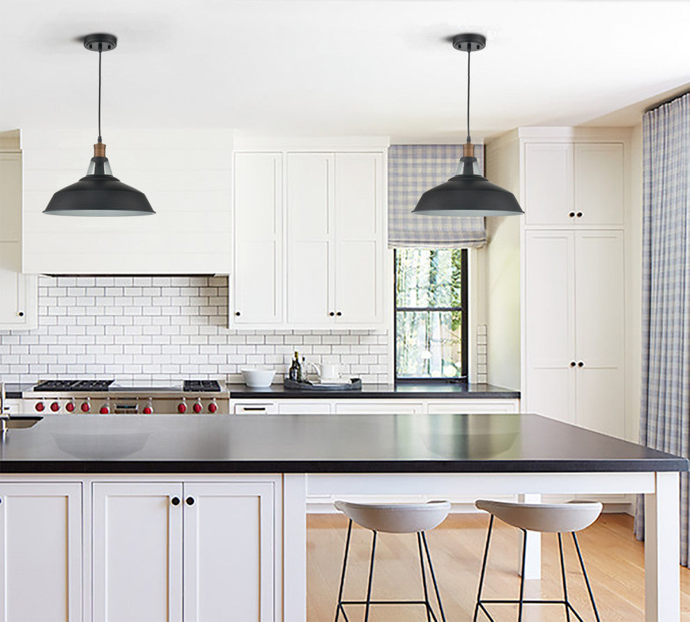 Florence Black Barn Pendant Light Loft Fixture, 15.35", 1-Pack