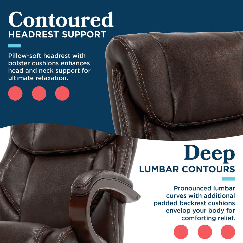 La-Z-Boy Bellamy Executive Office Chair with Memory Foam Brown Bonded Leather