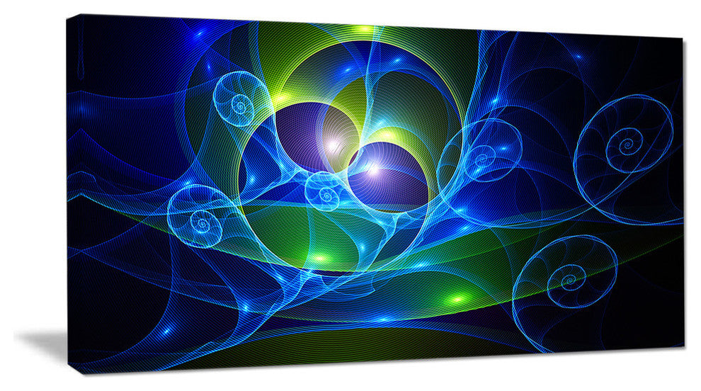 Blue Curly Spiral on Black, Oversized Abstract Canvas Art Print, 60x28