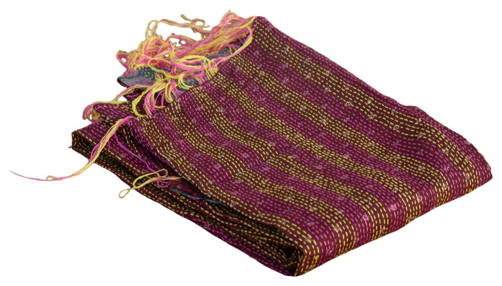 Maroon and Teal Silk Kantha Throw