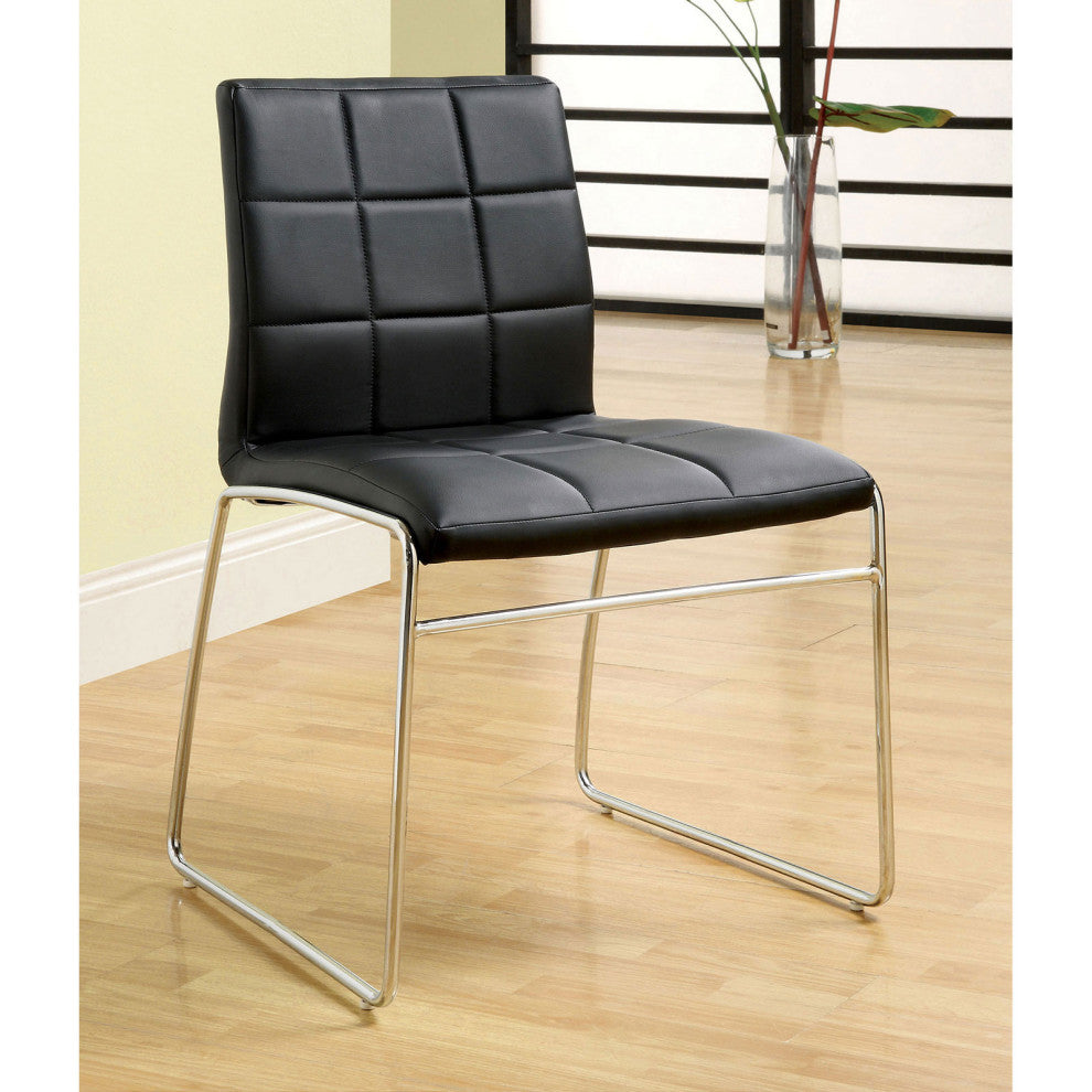 Set of 2 Leatherette Upholstered Side Chair, Black