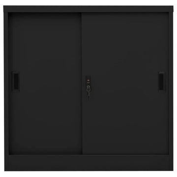 vidaXL Office Cabinet with Sliding Door Black 35.4" Steel Storage Side Cabinet