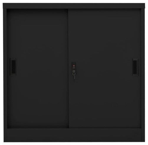 vidaXL Office Cabinet with Sliding Door Black 35.4" Steel Storage Side Cabinet