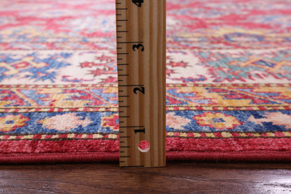 8' 0" X 9' 10" Geometric Super Kazak Hand Knotted Rug Q10606