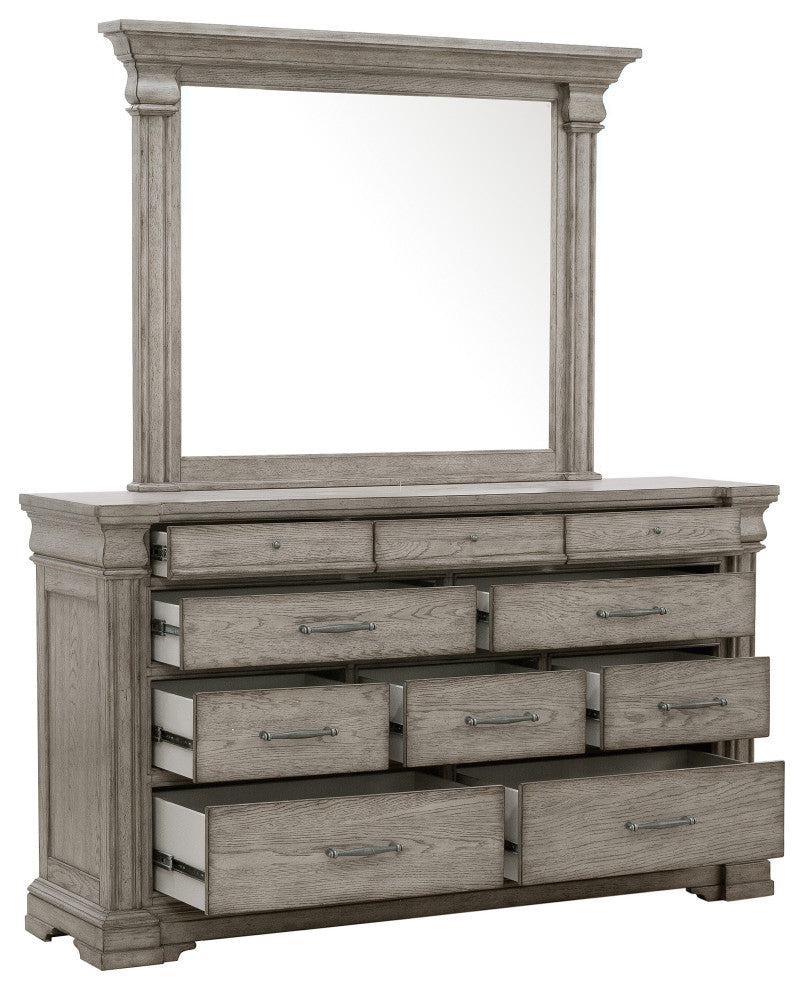 Madison Ridge 10 Drawer Dresser and Framed Mirror, Heritage Taupe