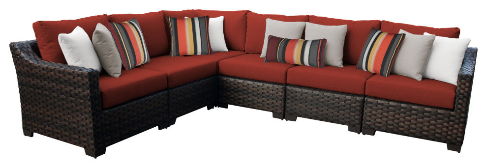 kathy ireland River Brook 6 Piece Wicker Patio Furniture Set, Cinnamon