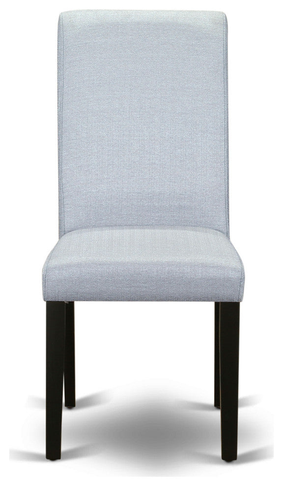 3Pc Small Round Table, Grayish Blue Fabric Kitchen Chairs, Black Chair Legs