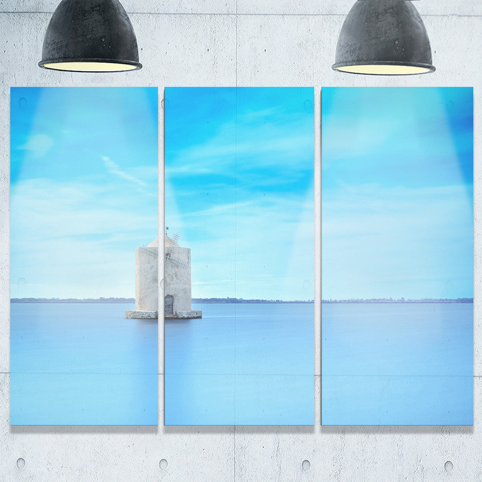 "Old Spanish Windmill in Blue Lagoon" Metal Wall Art, 3 Panels, 36"x28"