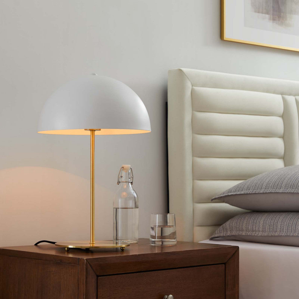 Table Lamp, White Gold, Metal, Modern, Mid Century Cafe Bistro Hospitality