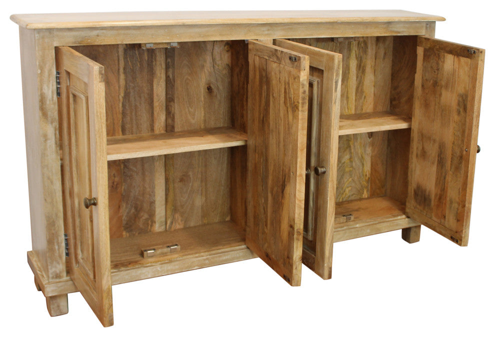 Bayside Jensen 4-Door Solid Wood Sideboard, Distressed Natural Finish
