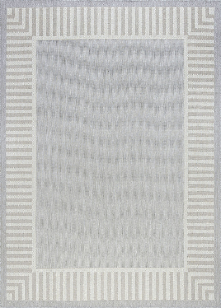 Elgin Transitional Striped Border Gray/Cream Indoor/Outdoor Area Rug, 8'x10'