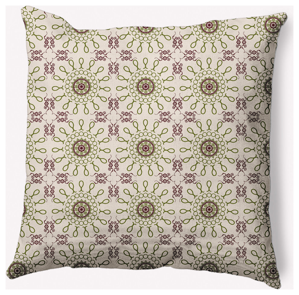 20" x 20" Sun Tile Indoor/Outdoor Polyester Throw Pillow, Olive