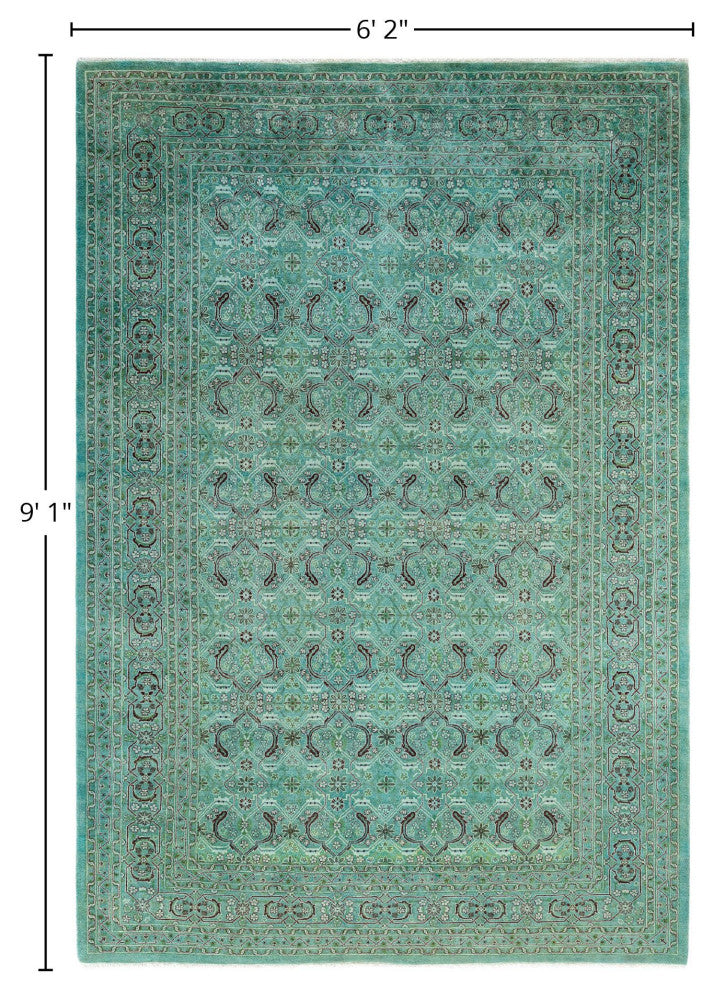 Overdyed One-of-a-Kind Hand-Knotted Area Rug Green, 6' 2" x 9' 1"