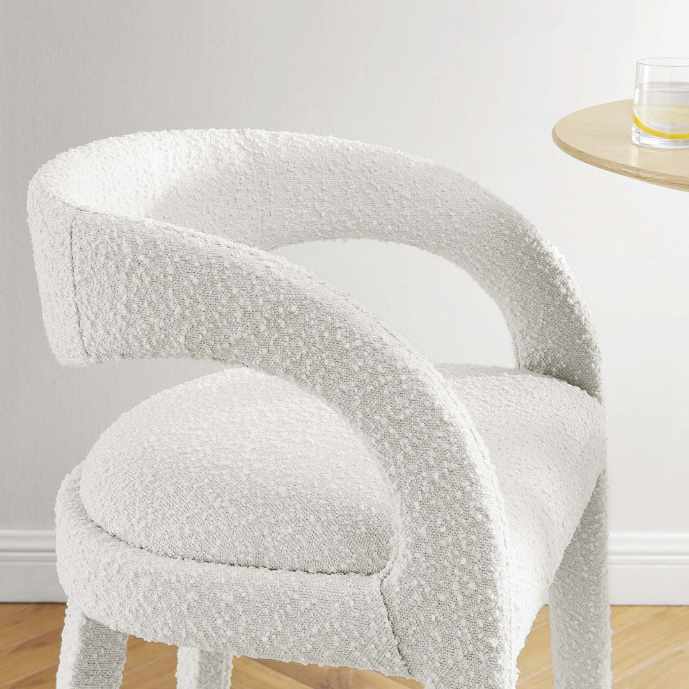 Pinnacle Boucle Upholstered Bar StoolSet of 2, Ivory Silver