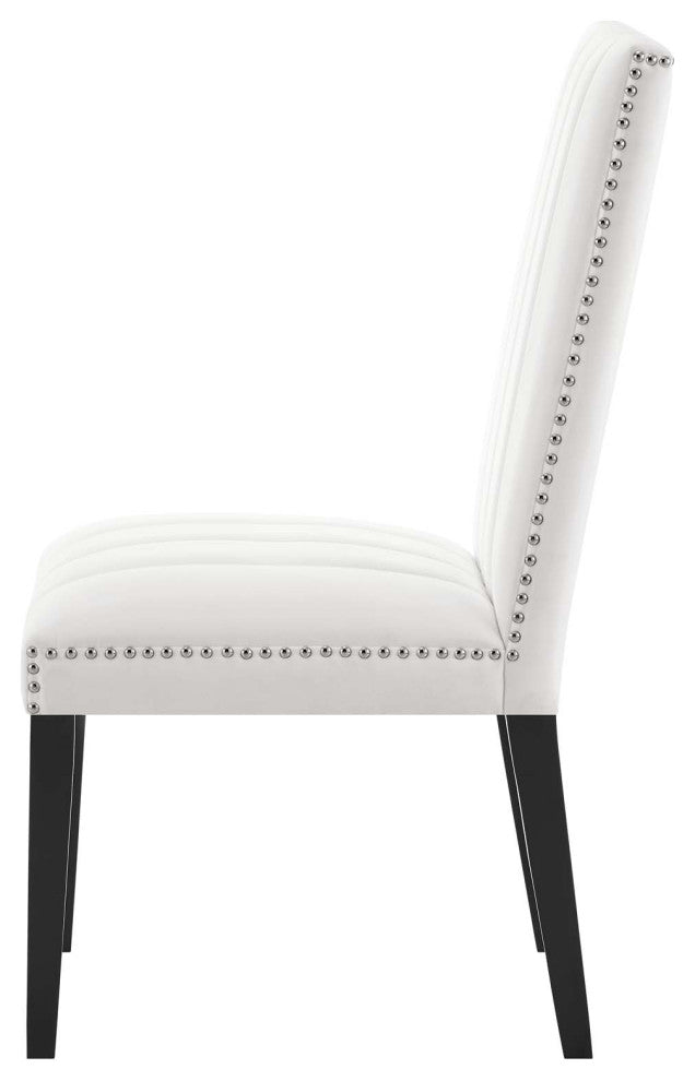 Dining Chair, Nailhead, Set of 2, White, Velvet, Modern, Bistro Hospitality
