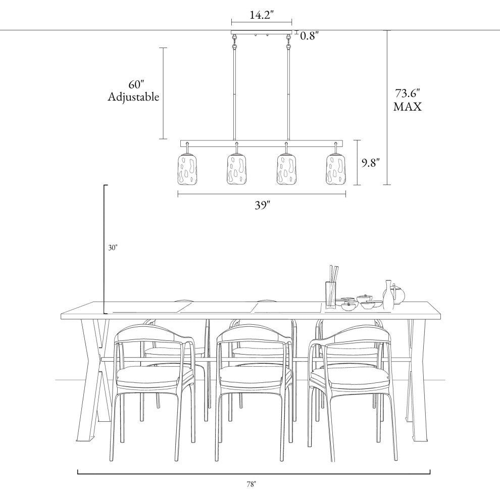 LNC Modern 8-Lights Black Gold Kitchen Island Light Linear Chandelier