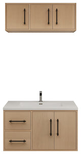 Victoria 36" Solid Wood Bath Vanity, Overhead Cabinet, Yellow Oak