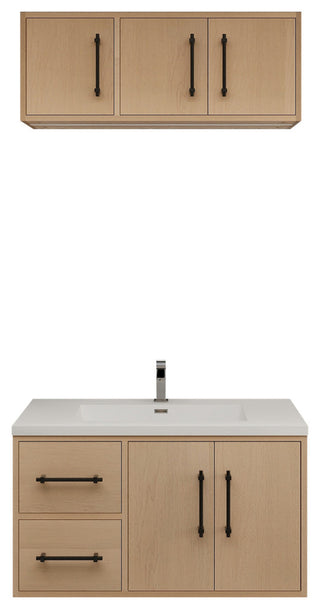 Victoria 36" Solid Wood Bath Vanity, Overhead Cabinet, Yellow Oak