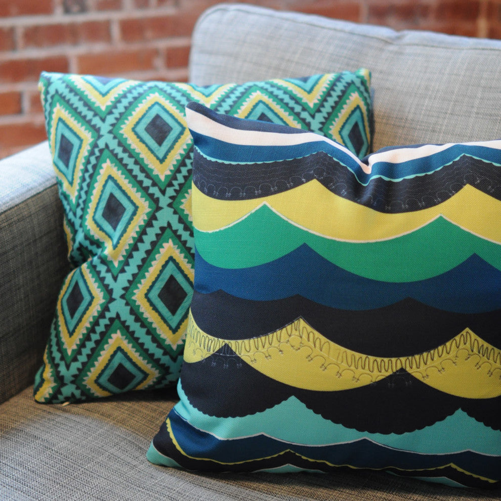 Vy La Unwavering Love Blue Green Outdoor Throw Pillow, 18x18x5