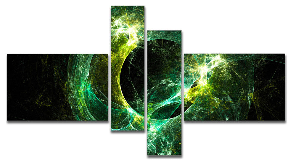 Green Sparkling Lightning, Abstract Canvas art print, 60"x32", 4 panels