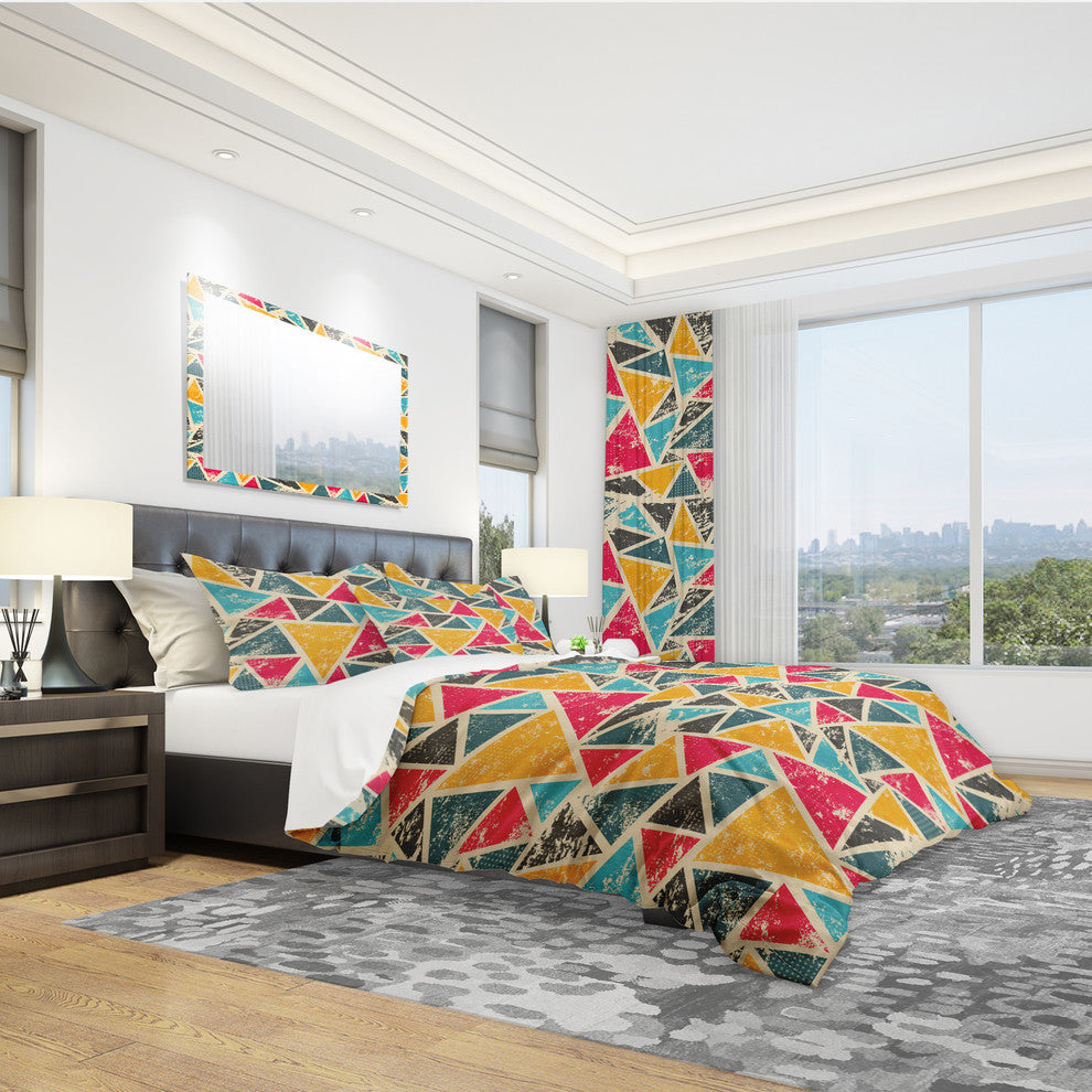 Vintage Triangulare Geometry Modern Duvet Cover, King
