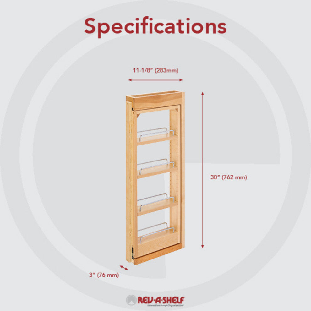 Wood Wall Filler Pull Out for 30" H New Kitchen Applications, 3"W