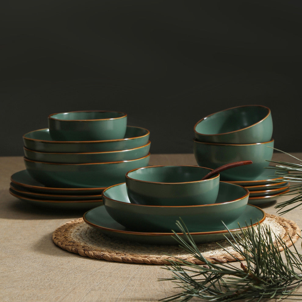Stone Lain Brasa Stoneware 16 Piece Dinnerware Set, Green