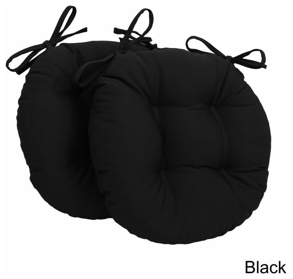 16" Solid Twill Round Tufted Chair Cushions, Set of 2, Black