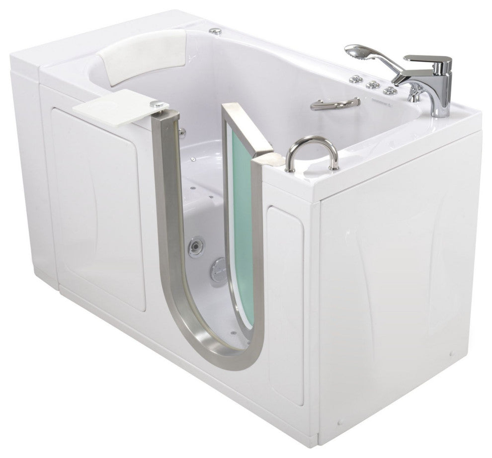 Ella Elite 32"x52" Acrylic Massage Walk-In Bathtub Inward Swing Door, Dual Drain