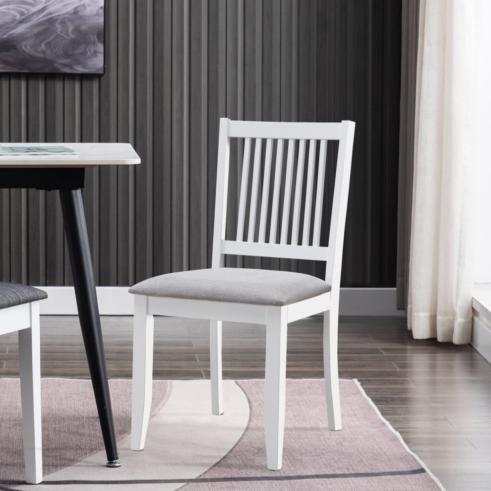 Set of 2 Slat Back Cushioned Seat Wood Chairs, White