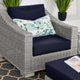Side Chair Armchair and Ottoman, Rattan, Wicker, Gray Blue Navy, Outdoor