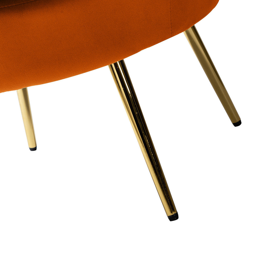 Velvet Accent Barrel Chair With Scalloped Seashell Edges Set of 2, Orange