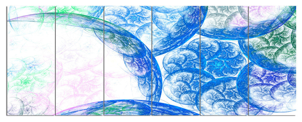 Blue White Dramatic Clouds, Abstract Canvas Wall Art, 70"x28", 6 Panels