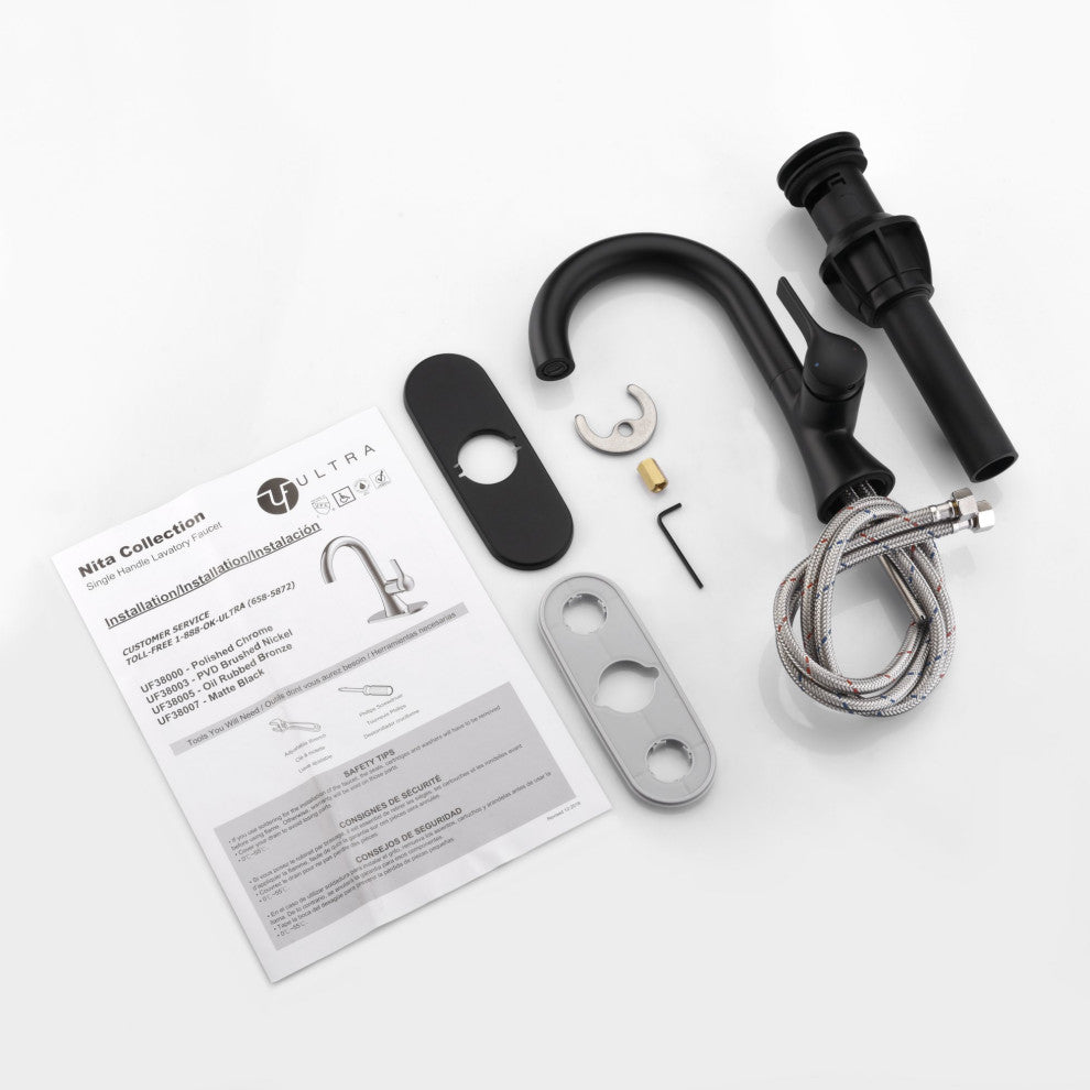 Ultra Faucets UF3800X Single Handle Bathroom Faucet, Matte Black