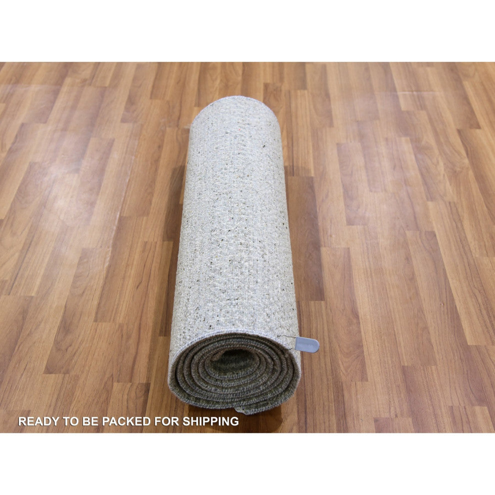 Gray Undyed Wool Hand Knotted Modern Grass Design Runner Rug 2'6"x10'2"