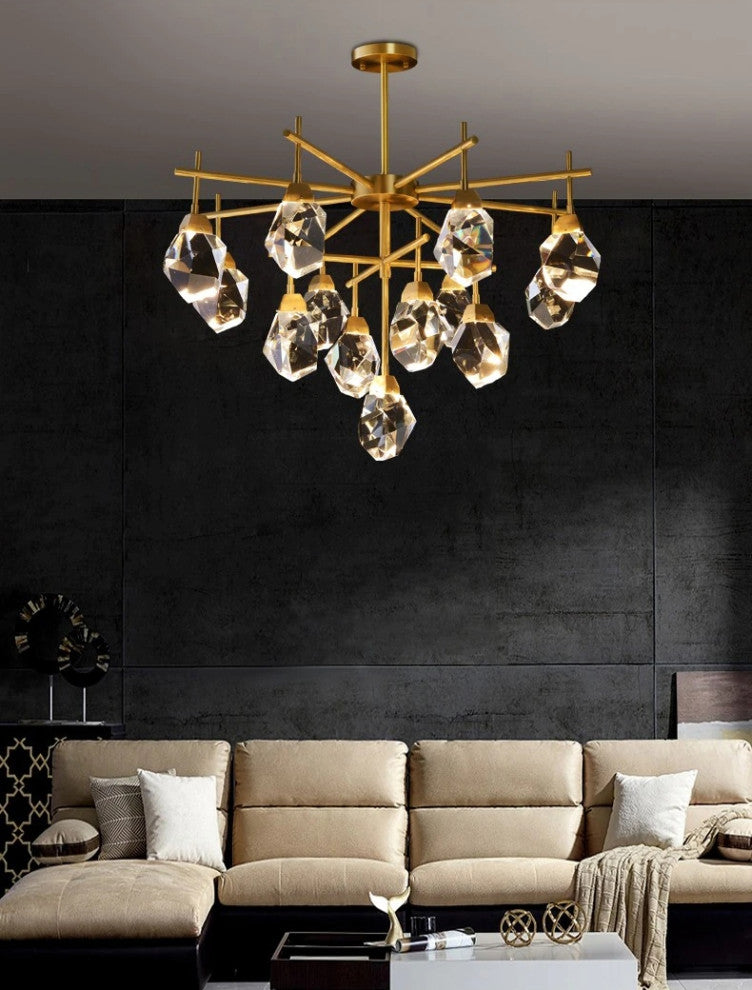 Gold Diamond Crystal Three Layer Led Copper Creative Chandelier, 13lights