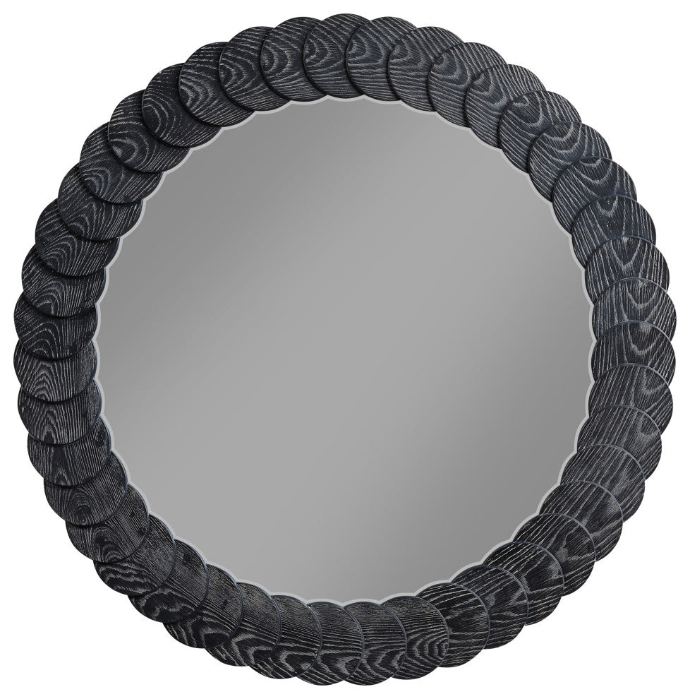 Revolve Oak Veneer Mirror, Black, Round