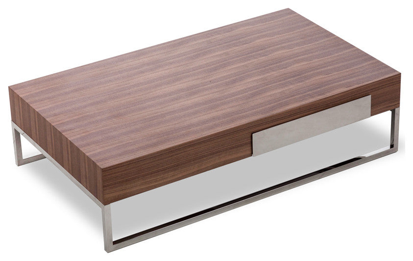HomeRoots 13" Walnut Veneer Steel and Glass Coffee Table