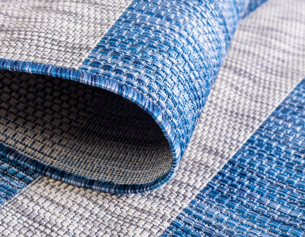 Unique Loom Aqua Blue Striped Outdoor Area Rug, Blue, 4'